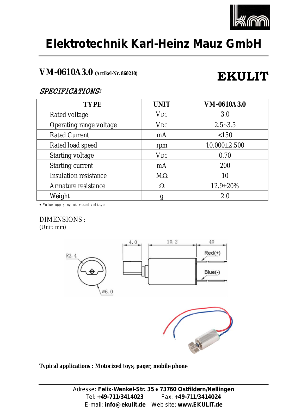 EKULIT VM 0610 A 3.0 Datasheet - ManualMachine.com