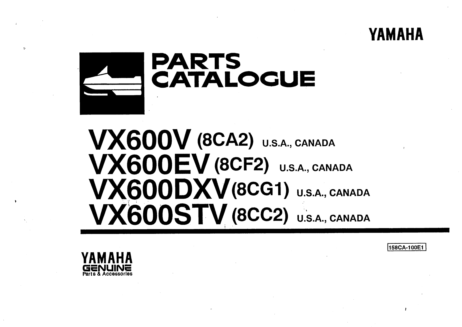 YAMAHA VX600STV, VX600V, VX600EV, VX600DXV PARTS CATALOGUE