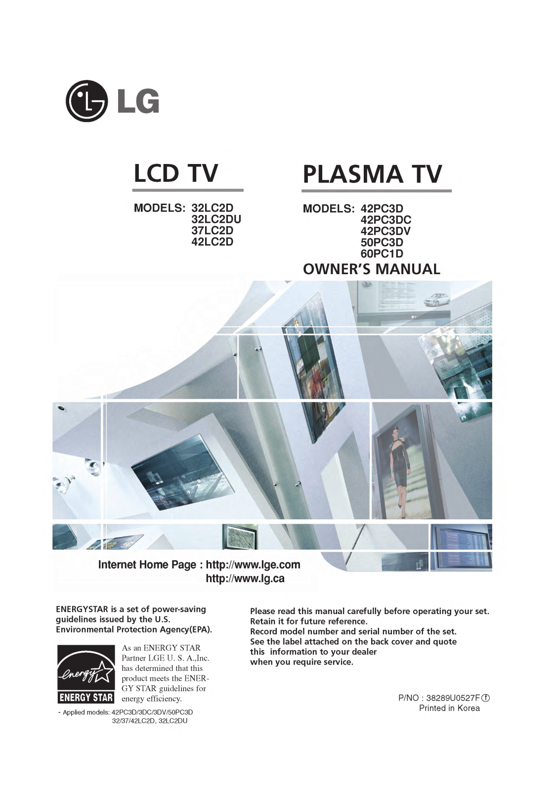 LG 60PC1DYUE User Manual