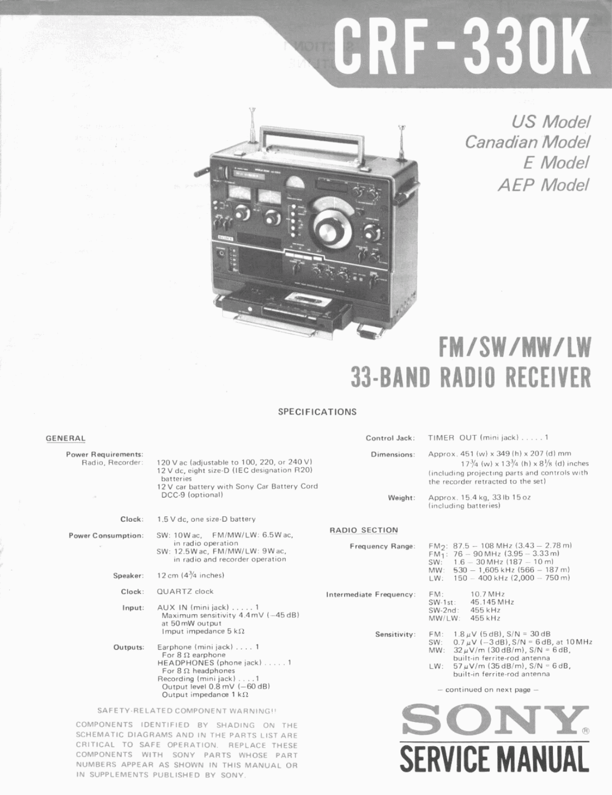 Sony CRF-330-K Service manual