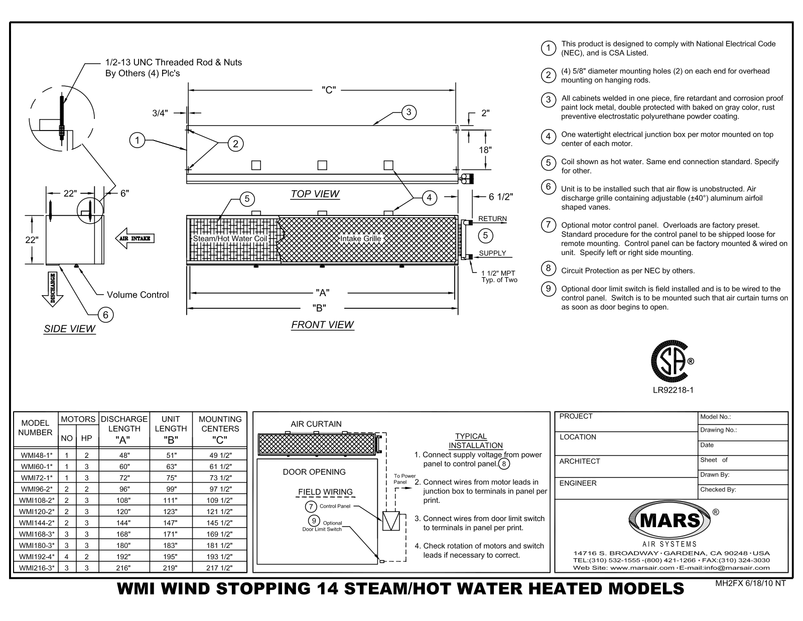 Mars Air WMI72-1 User Manual