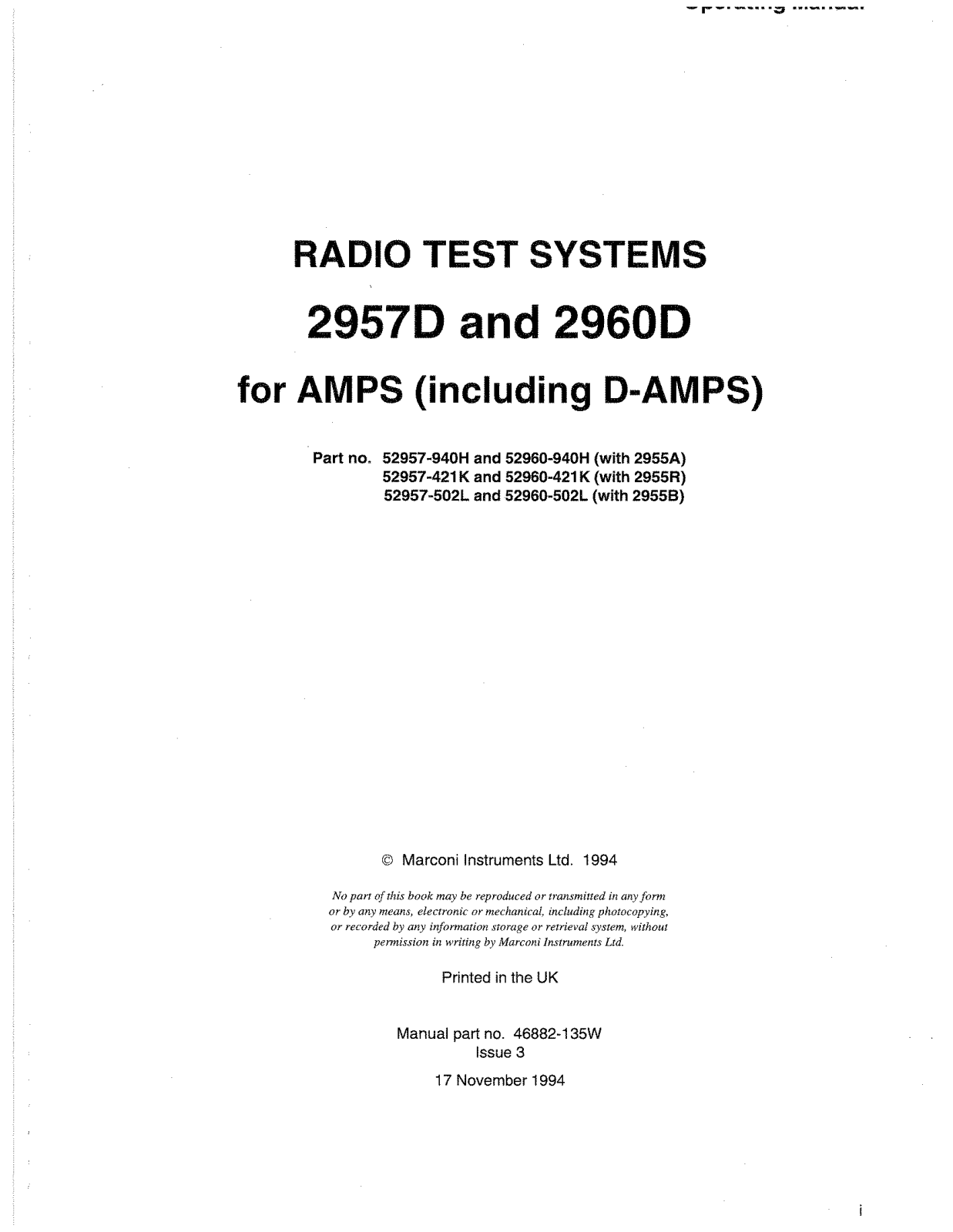 Marconi 2957D, 2960D Operating