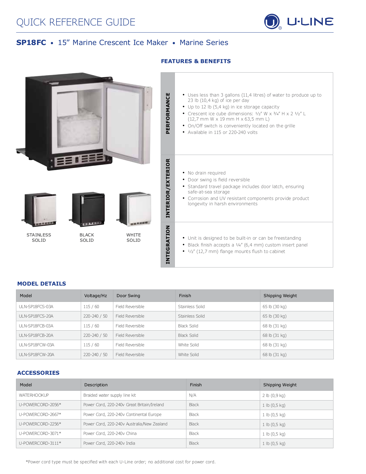 U-Line ULN-SP18FCB-03A User Manual