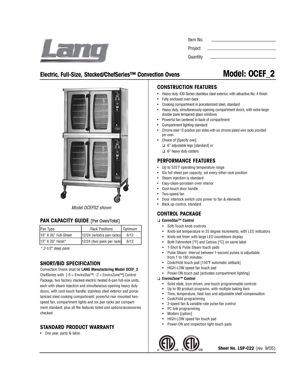 Lang Manufacturing OCEFS2 User Manual