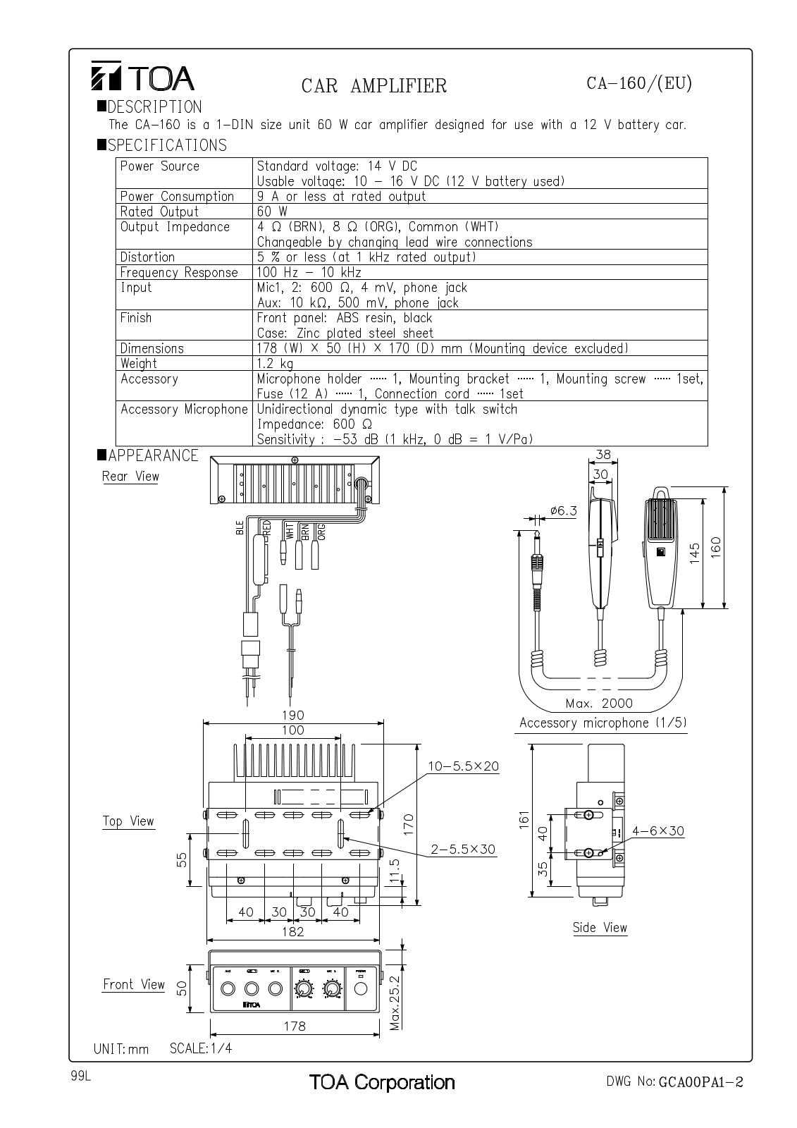 TOA CA-160 User Manual