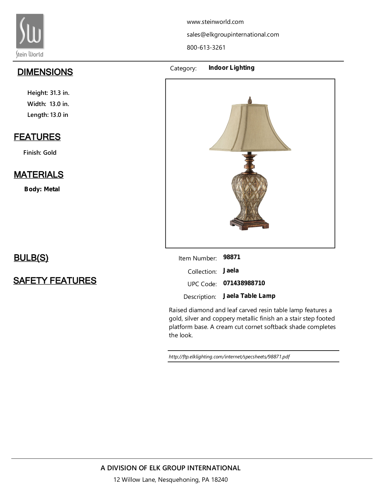 Stein World 98871 Specifications - ManualMachine.com