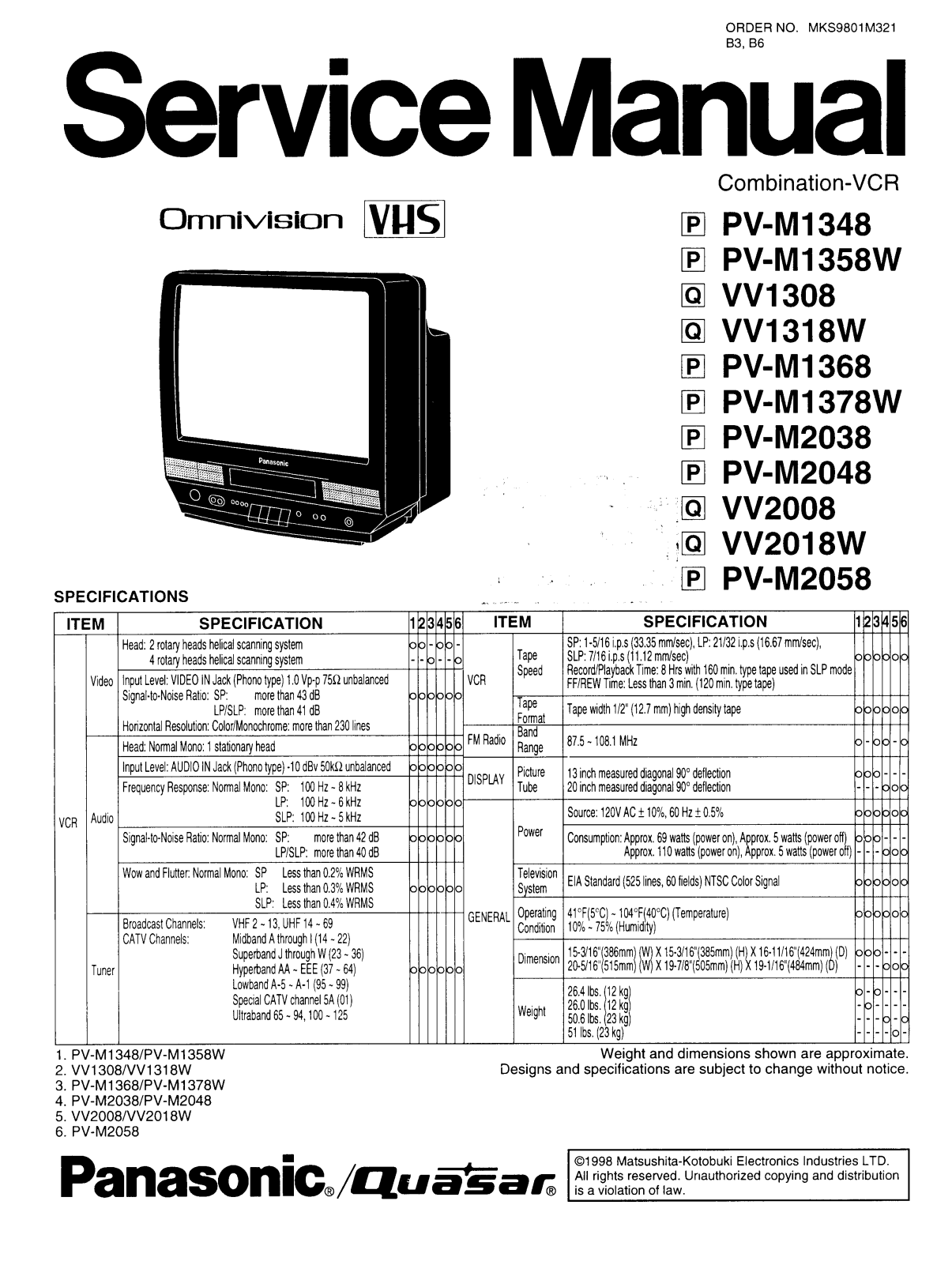 Panasonic PV-M2058 Schematic