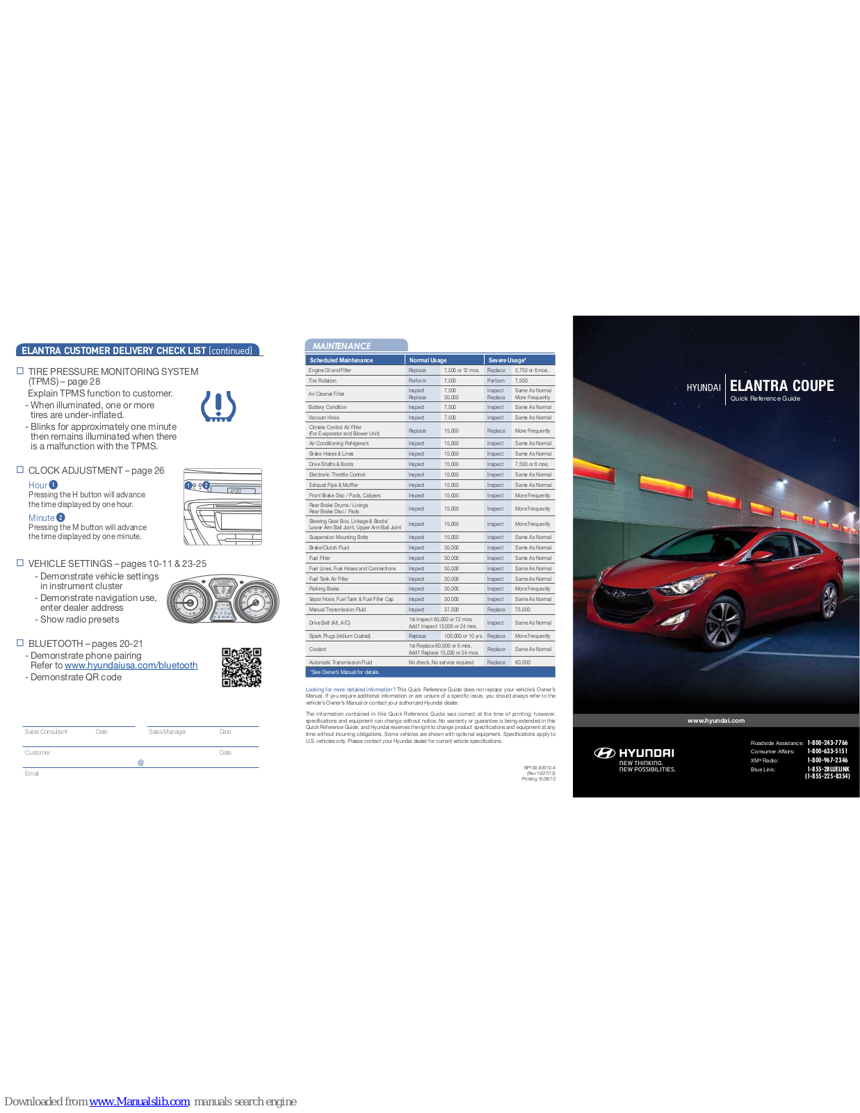 Hyundai ELANTRA COUPE (2013) Quick Reference Manual