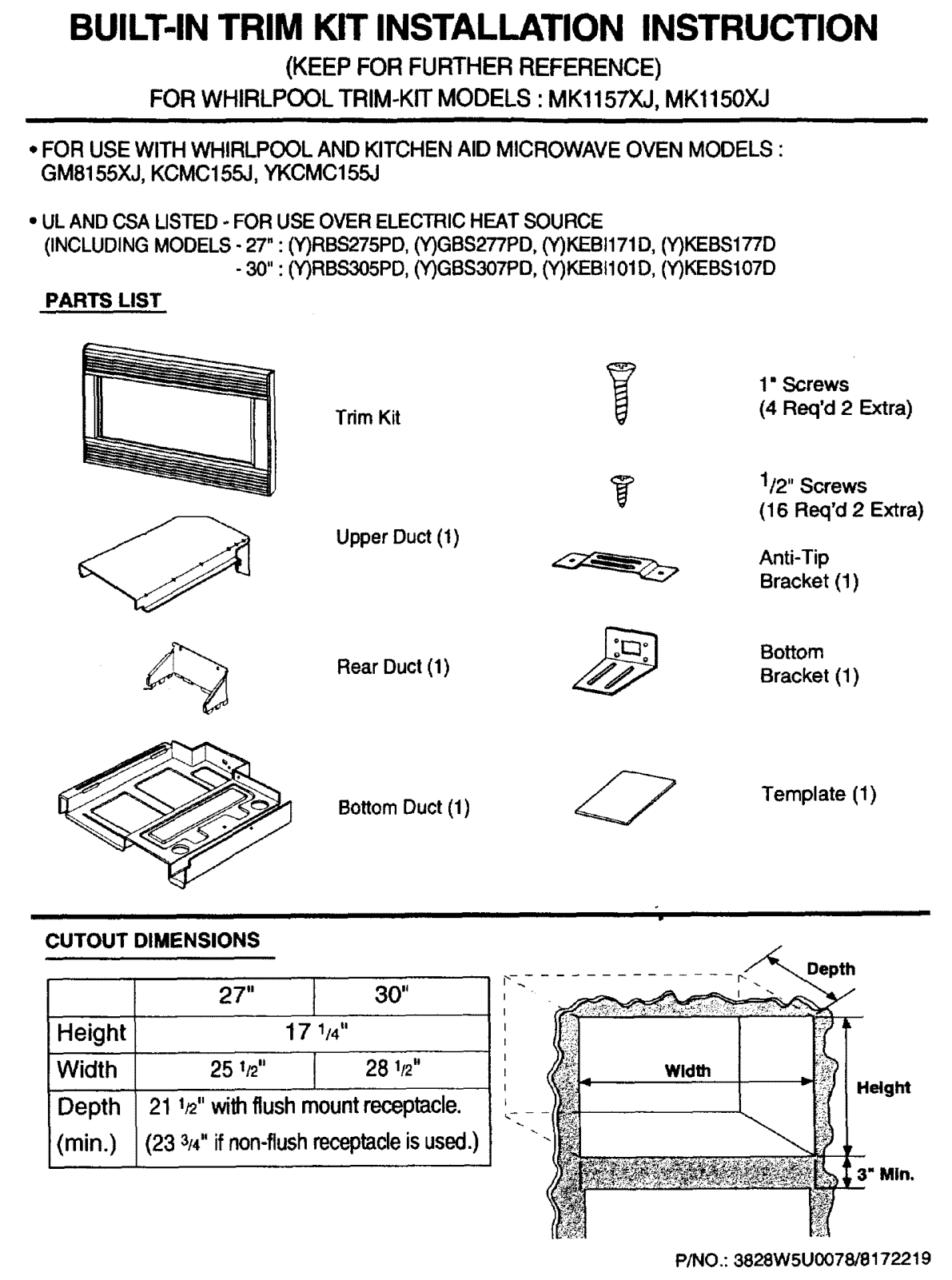 Whirlpool GM8155XJB2, GM8155XJQ2, GM8155XJT2, KCMC155JWH0, KCMC155JBL0 Installation Guide - ManualMachine.com