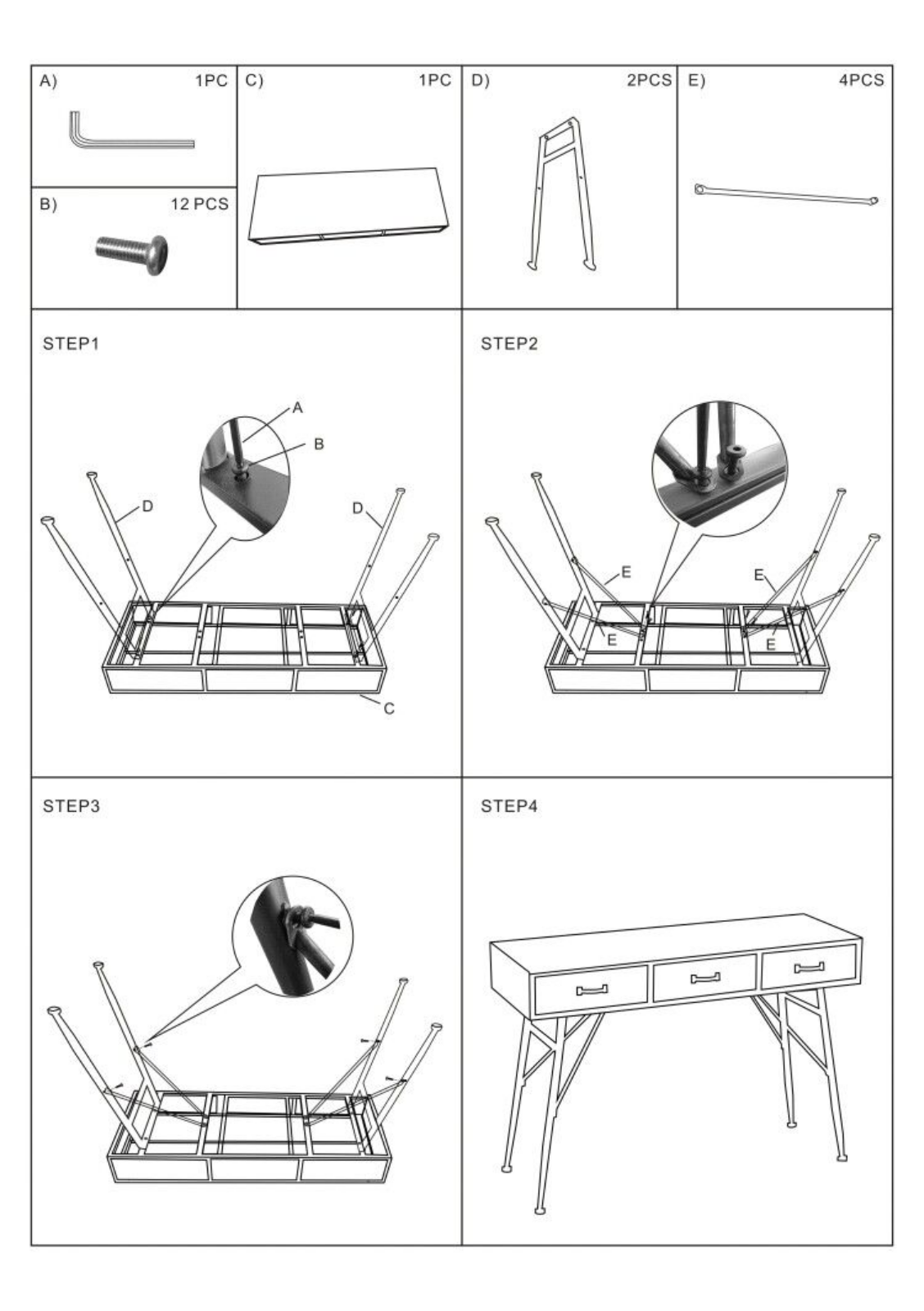 Wholesale Interiors JY1912MEDIUMOAKBLACKCONSOLE Assembly Guide