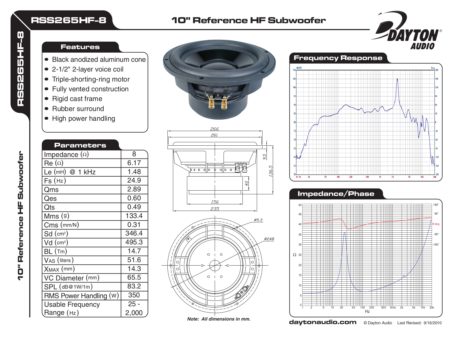 Dayton RSS265HF-8 User Manual