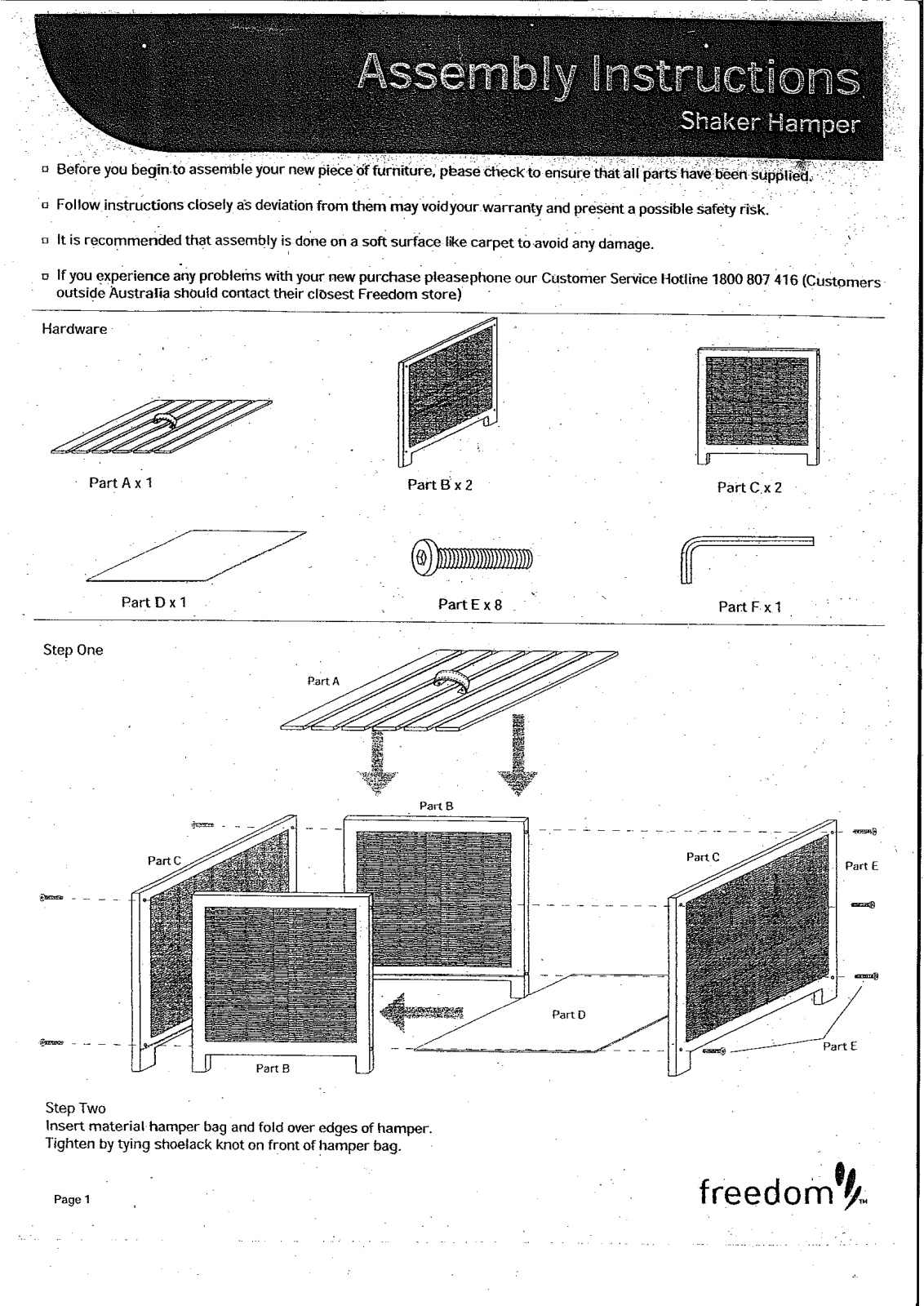 Freedom Shaker hamper Assembly Instruction