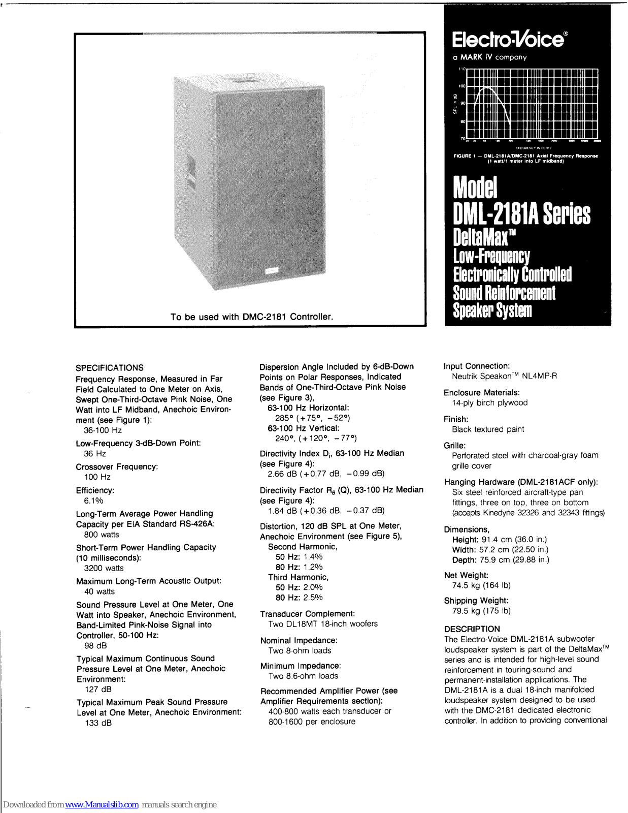 Electro-Voice DML-2181A Series Specifications