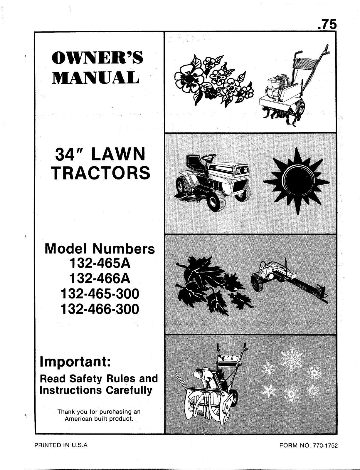 MTD 132-466A, 132-466-300, 132-465-300, 132-465A User Manual