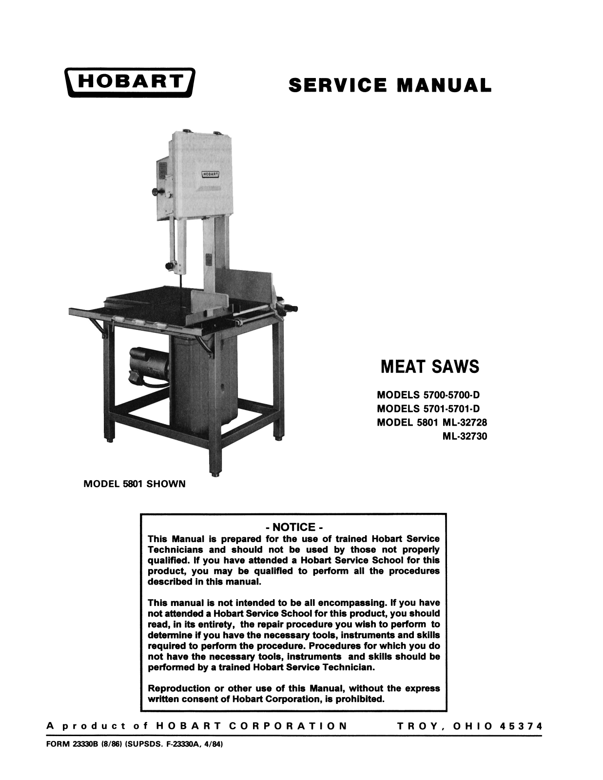 Hobart 5801 User Manual