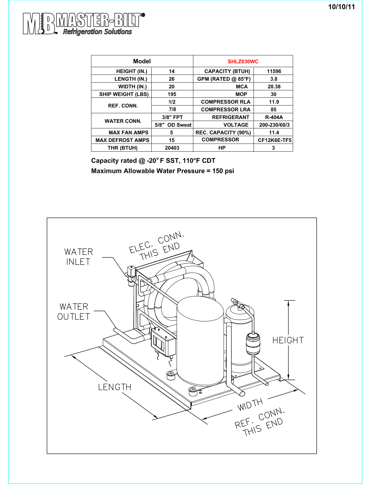 Master-Bilt SHLZ030WC User Manual