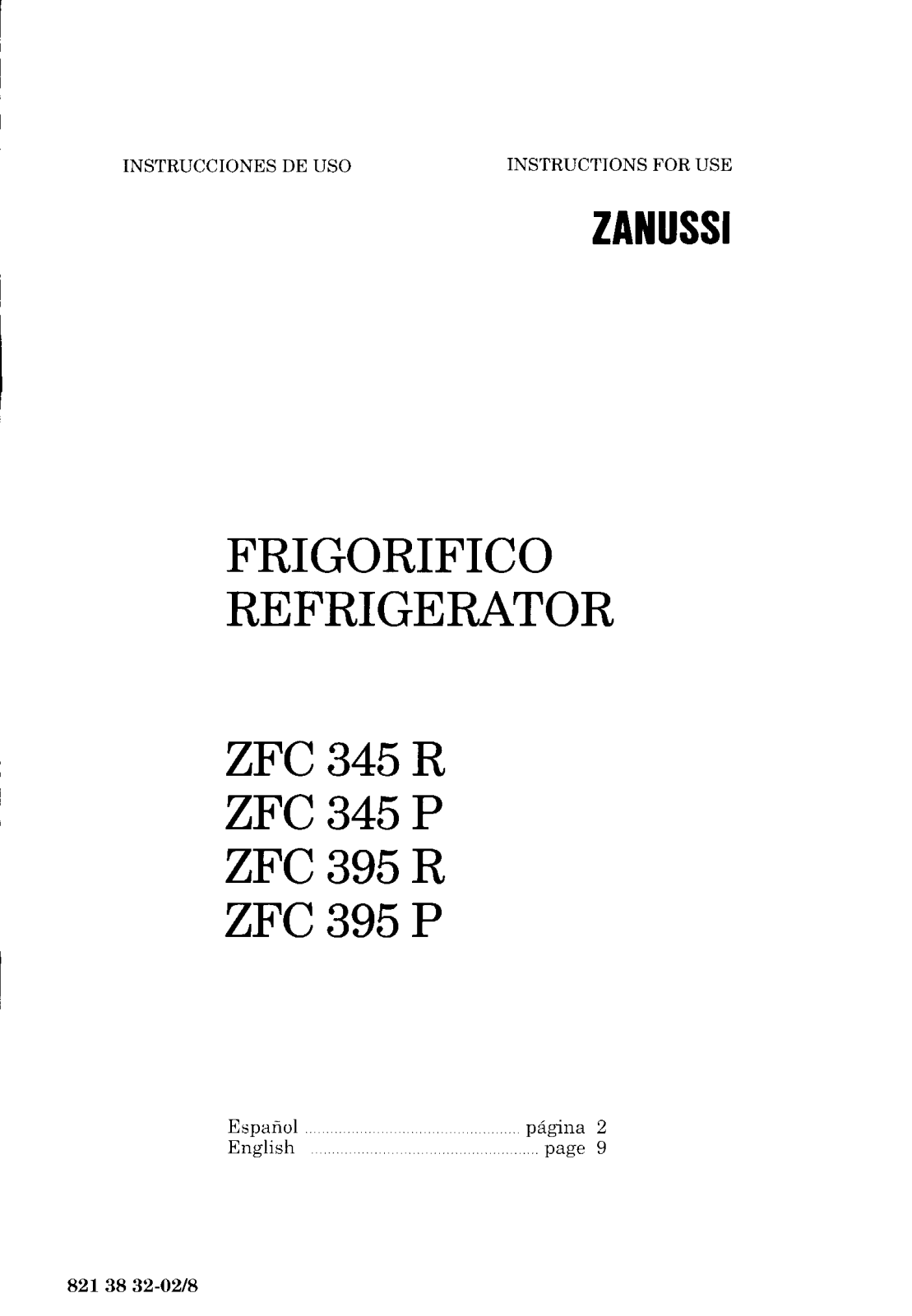 Zanussi zfc345r, zfc345p, zfc395r, zfc395p USER MANUAL