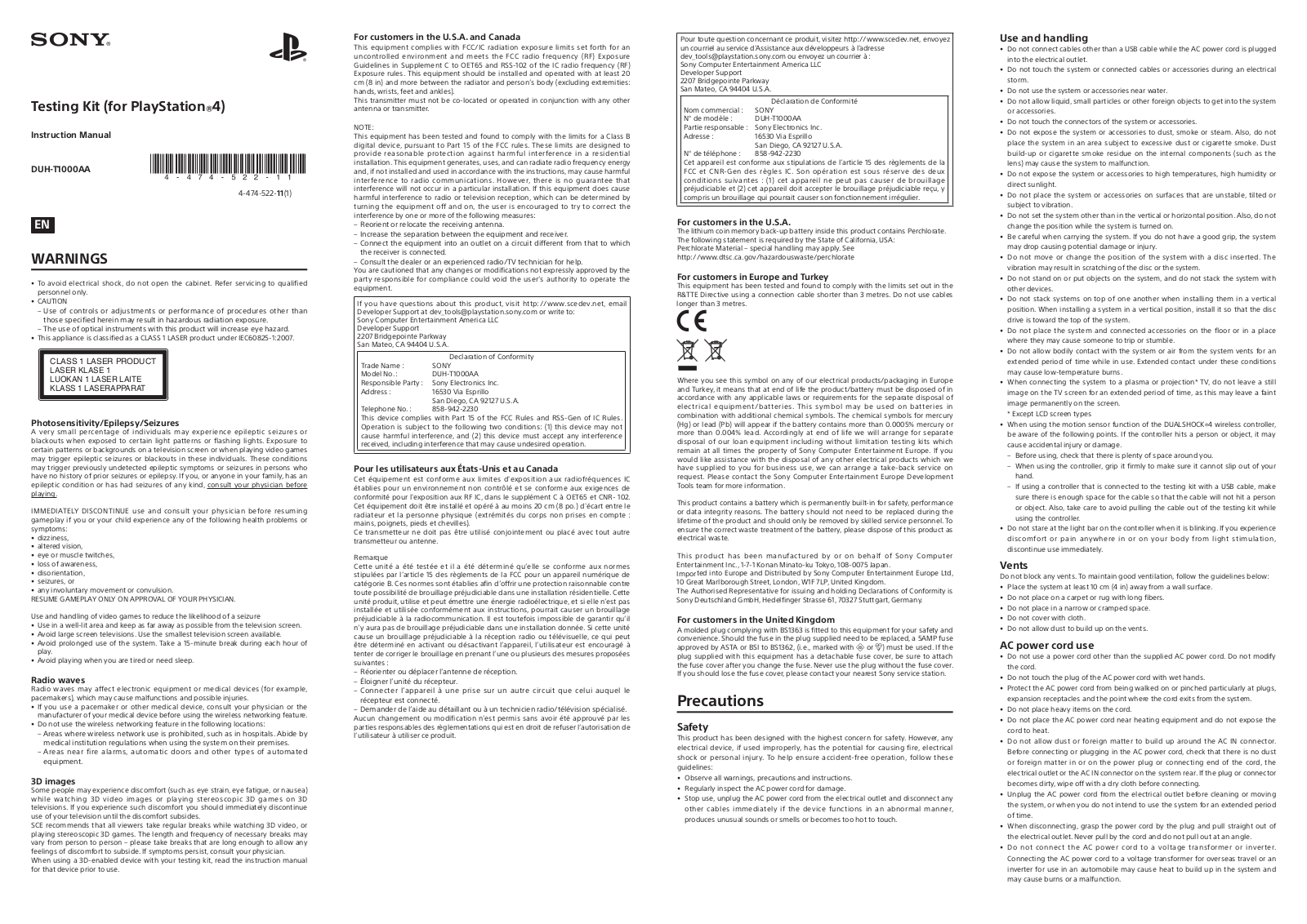 Sony CUH100C1 User Manual