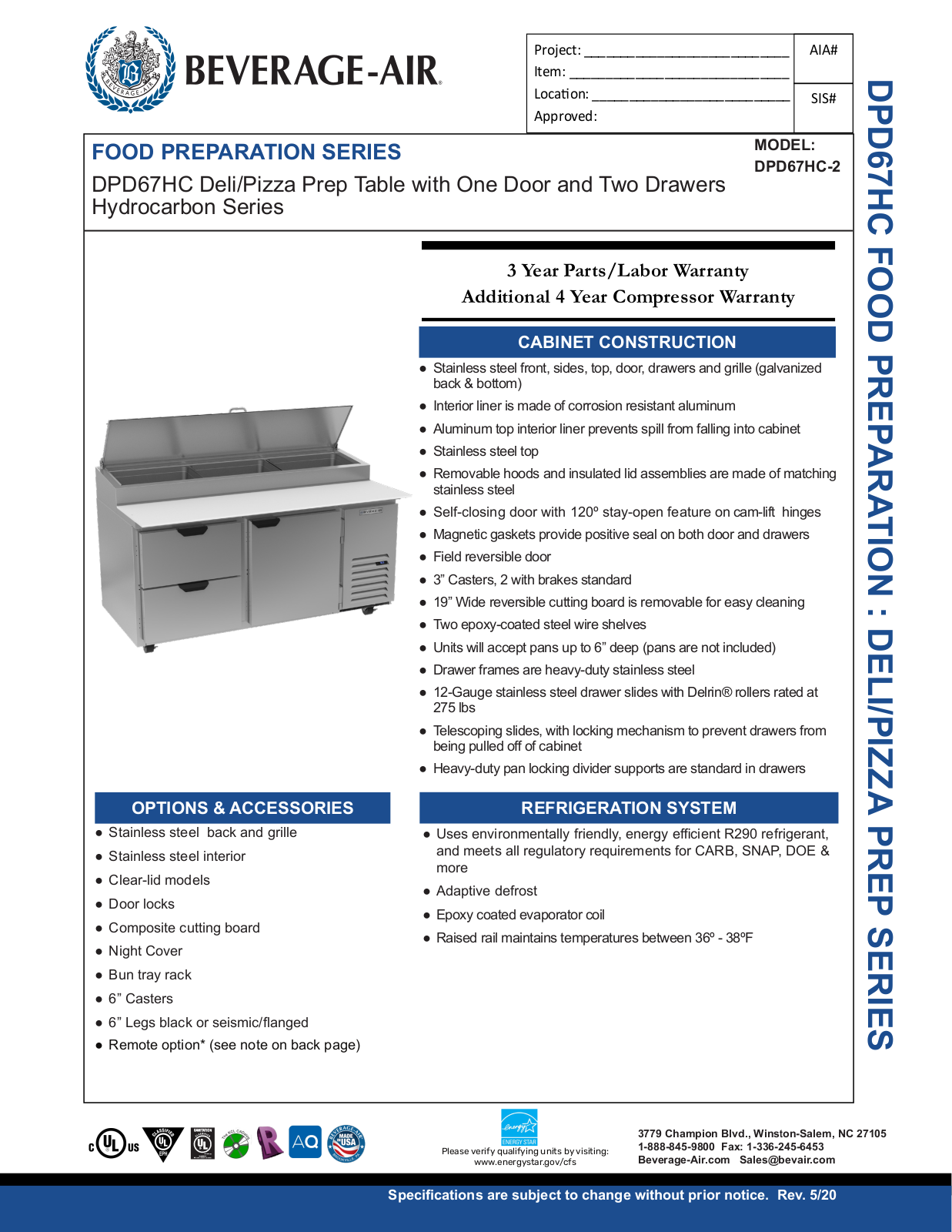 Beverage-Air DPD67HC2 Specifications