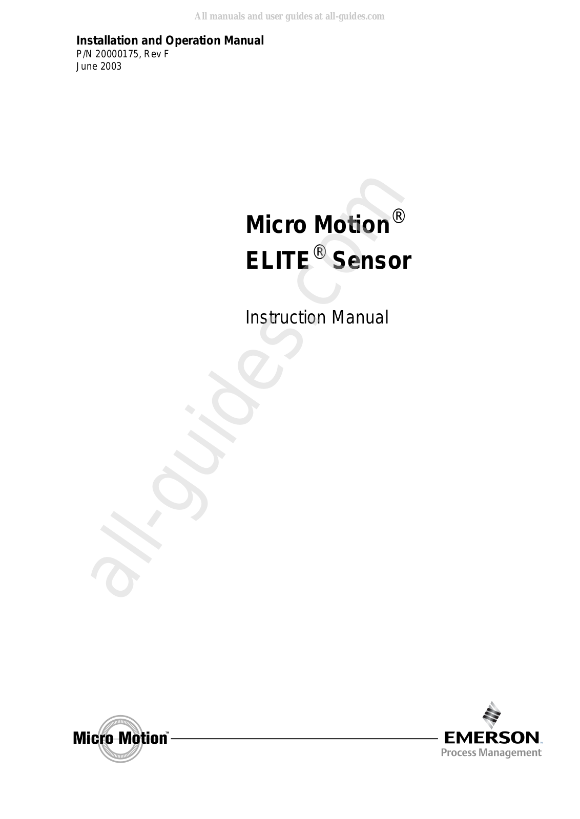 Micro Motion CMF, ELITE sensor, CMF025, CMF010, CMF300A Instruction Manual