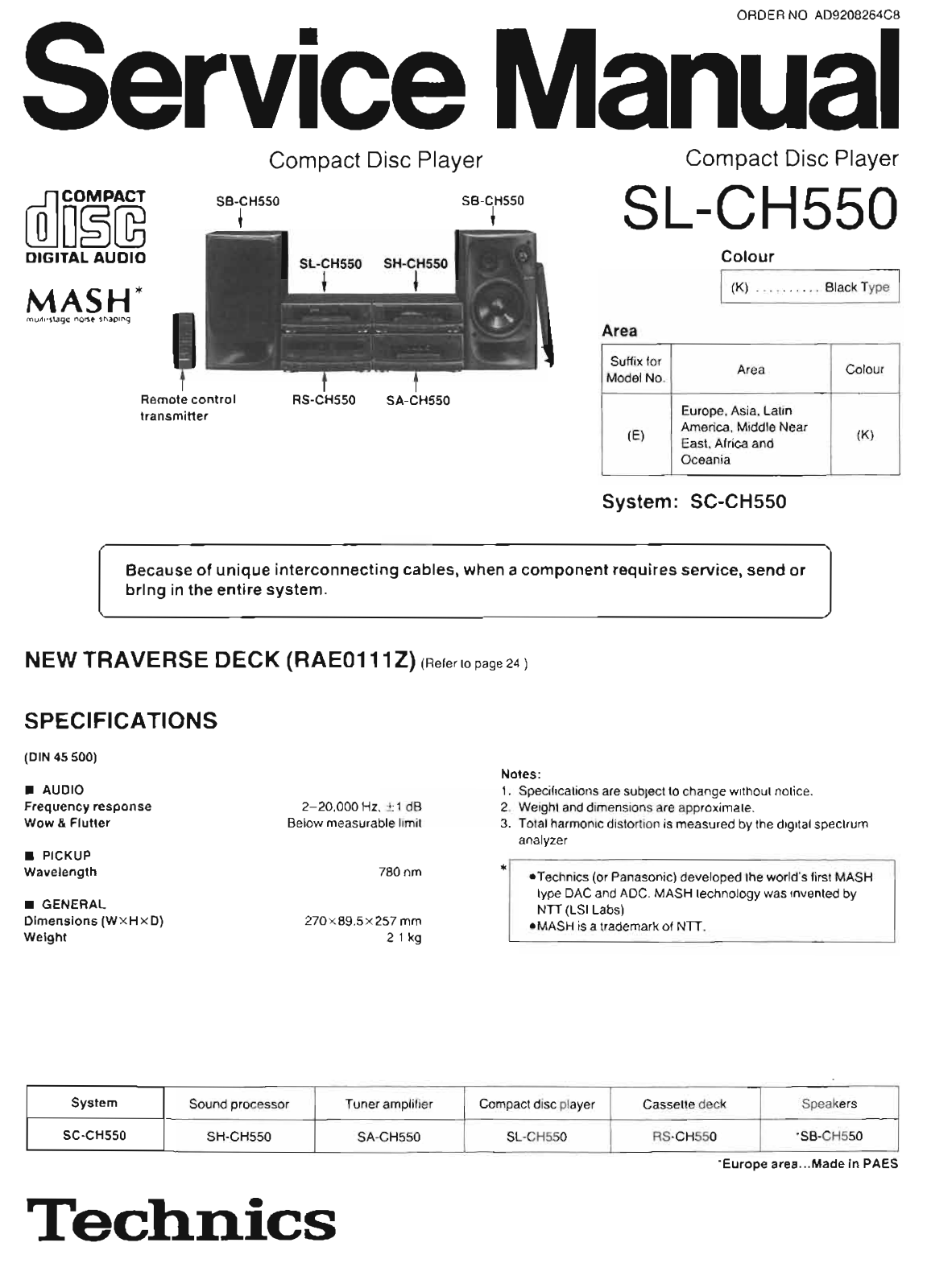 Technics SL-CH-550 Service Manual