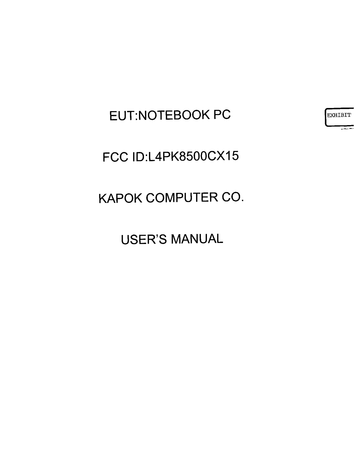 Kapok Computer Co K8500CX15 User Manual