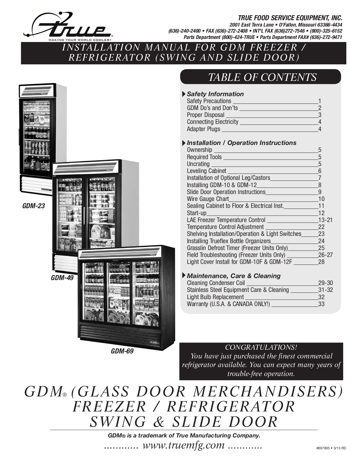 True GDM-25-1-G-1 Installation Manual