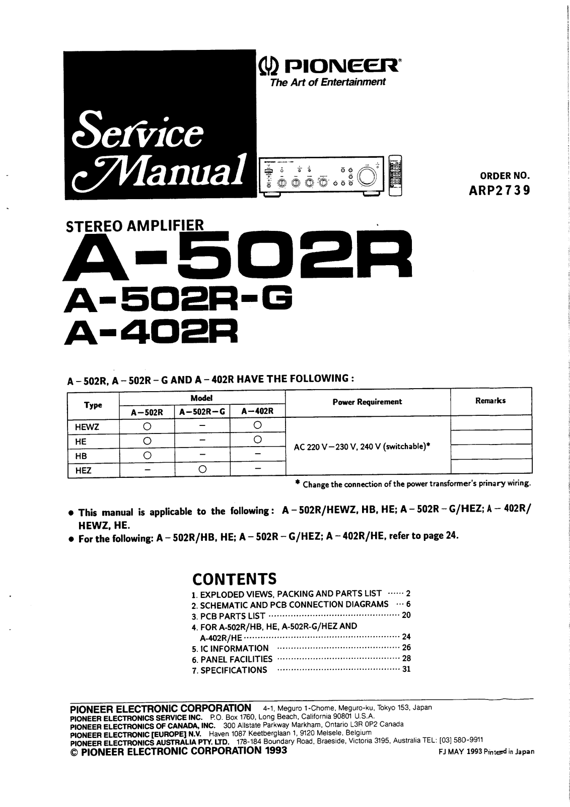 Pioneer A-502-RG, A-502-R Service manual