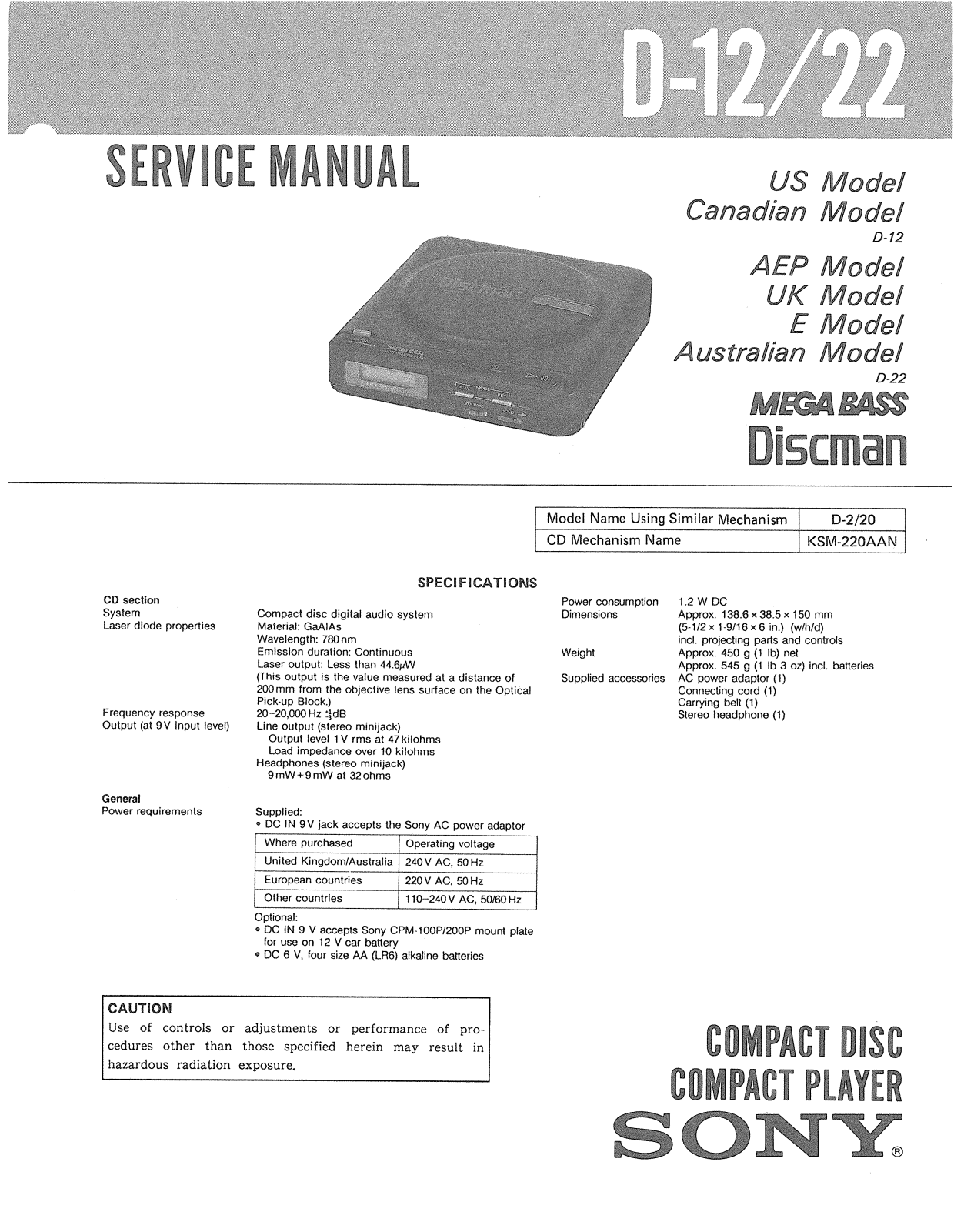 Sony D-22 Service manual