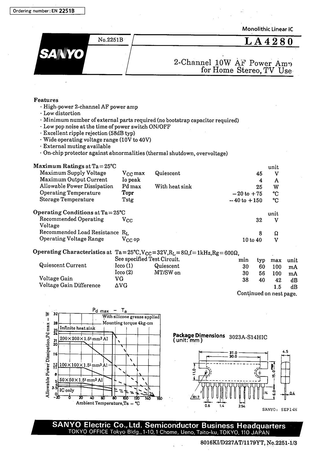 SANYO LA4280 Datasheet