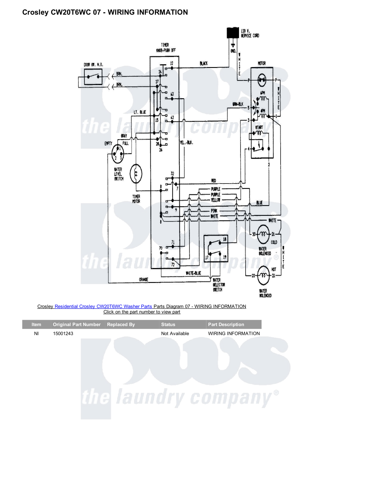 Crosley CW20T6WC Parts Diagram