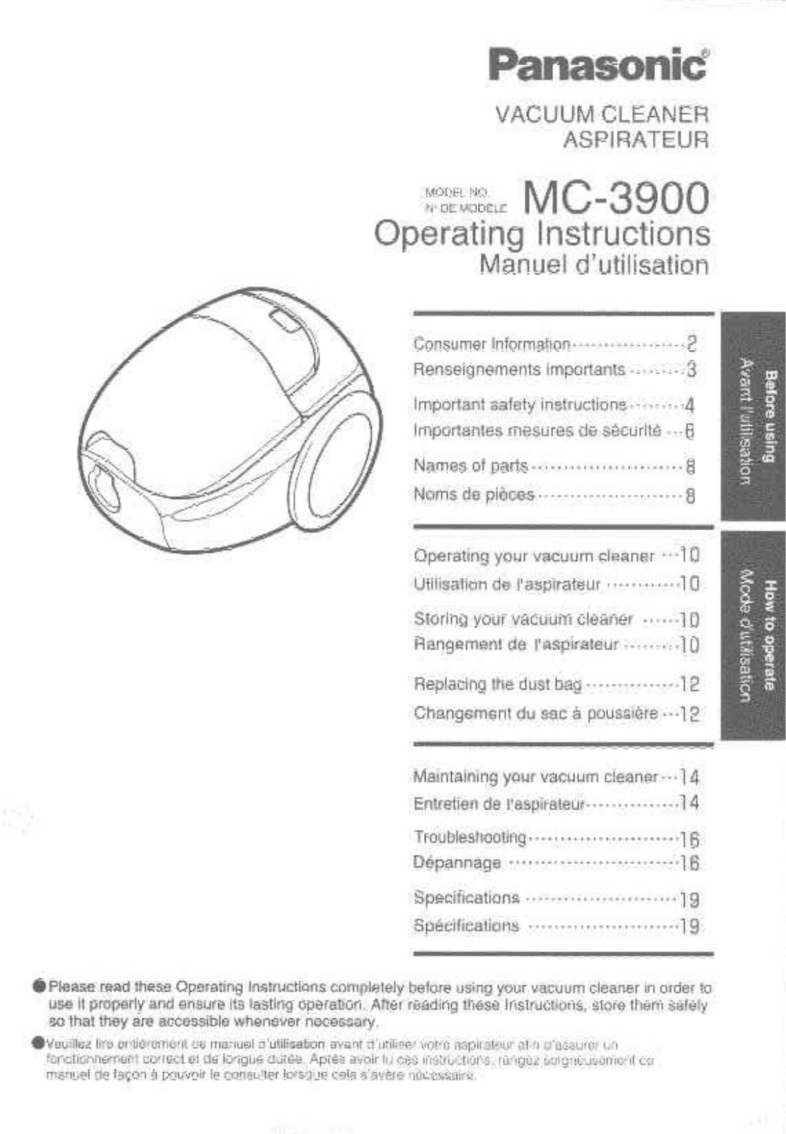 Panasonic MC-3900 User Manual