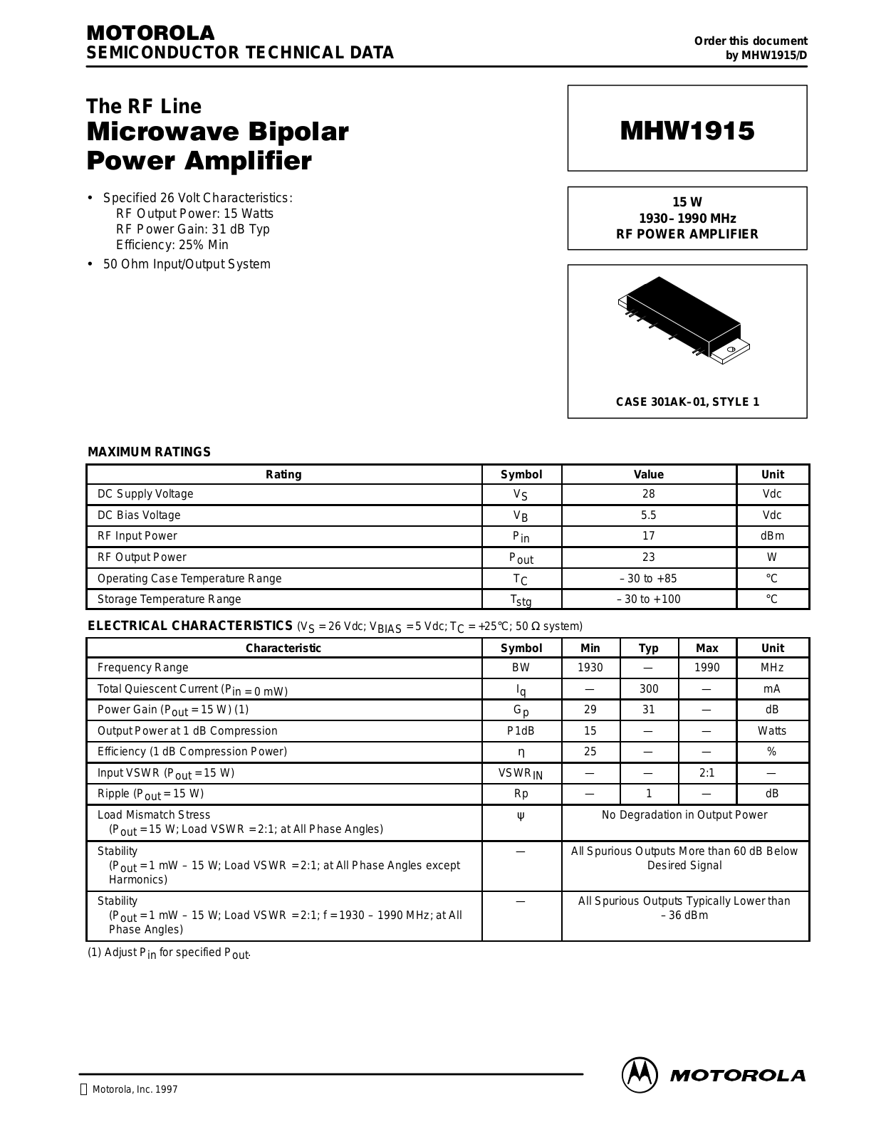 Motorola MHW1915 Datasheet