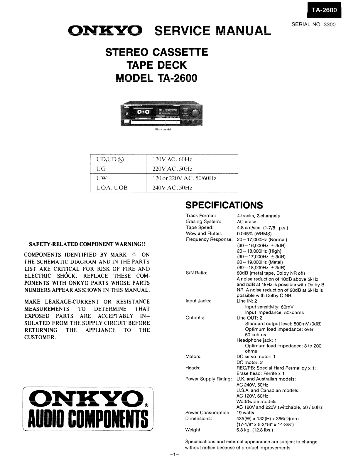 Onkyo TA-2600 Service manual