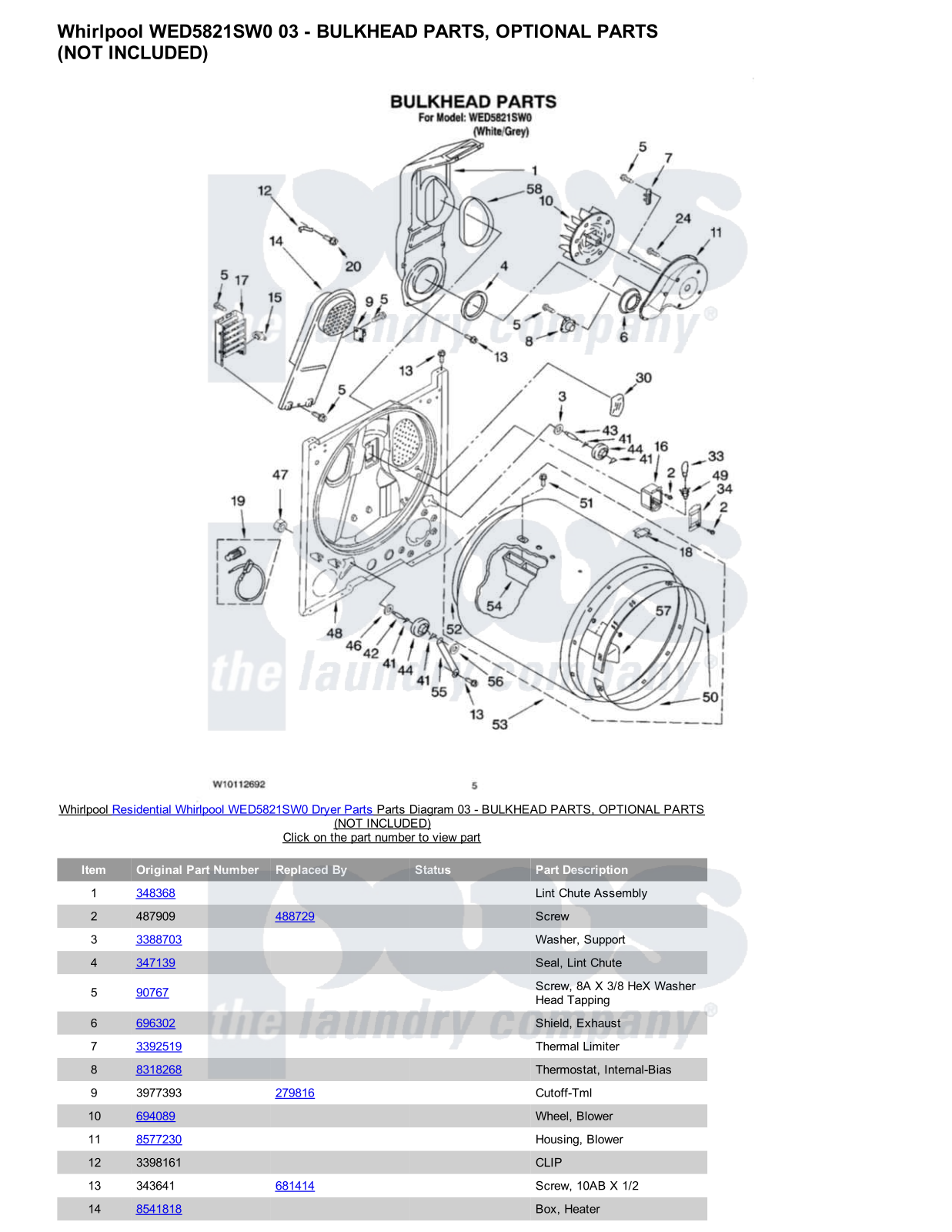 Whirlpool WED5821SW0 Parts Diagram