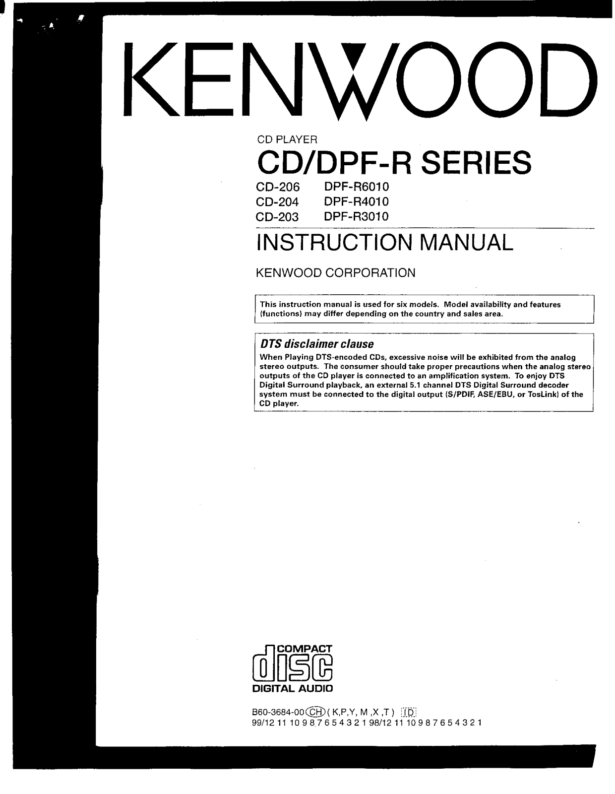 Kenwood CD-204, CD-203, CD-206 Owners Manual