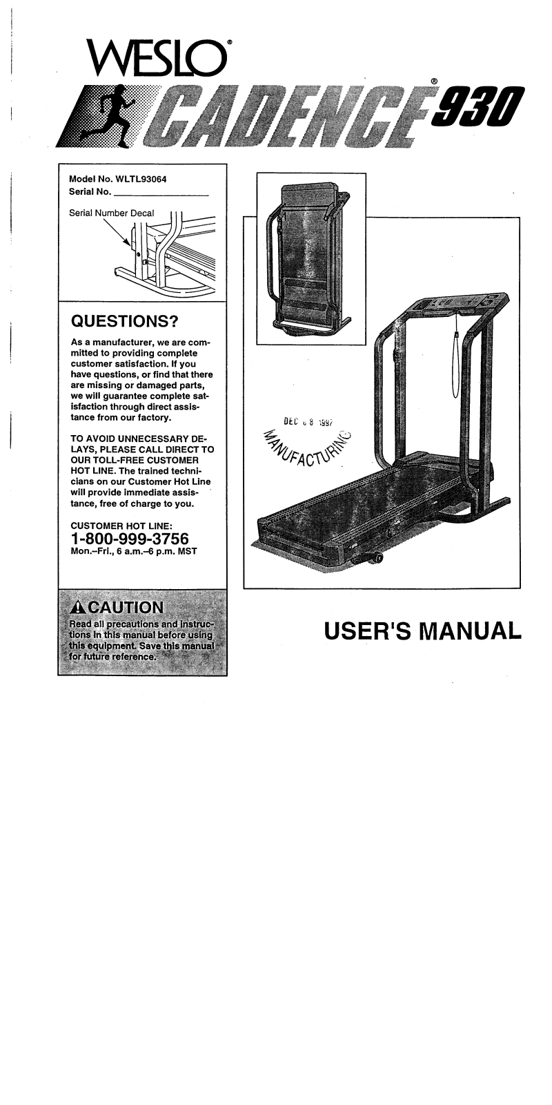 Weslo WLT93064, WLTL93064 Owner's Manual