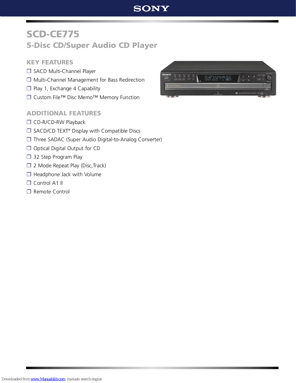 Sony SCD-CE775 - 5 Disc Sacd/cd Changer, SCD-CE775 Specifications