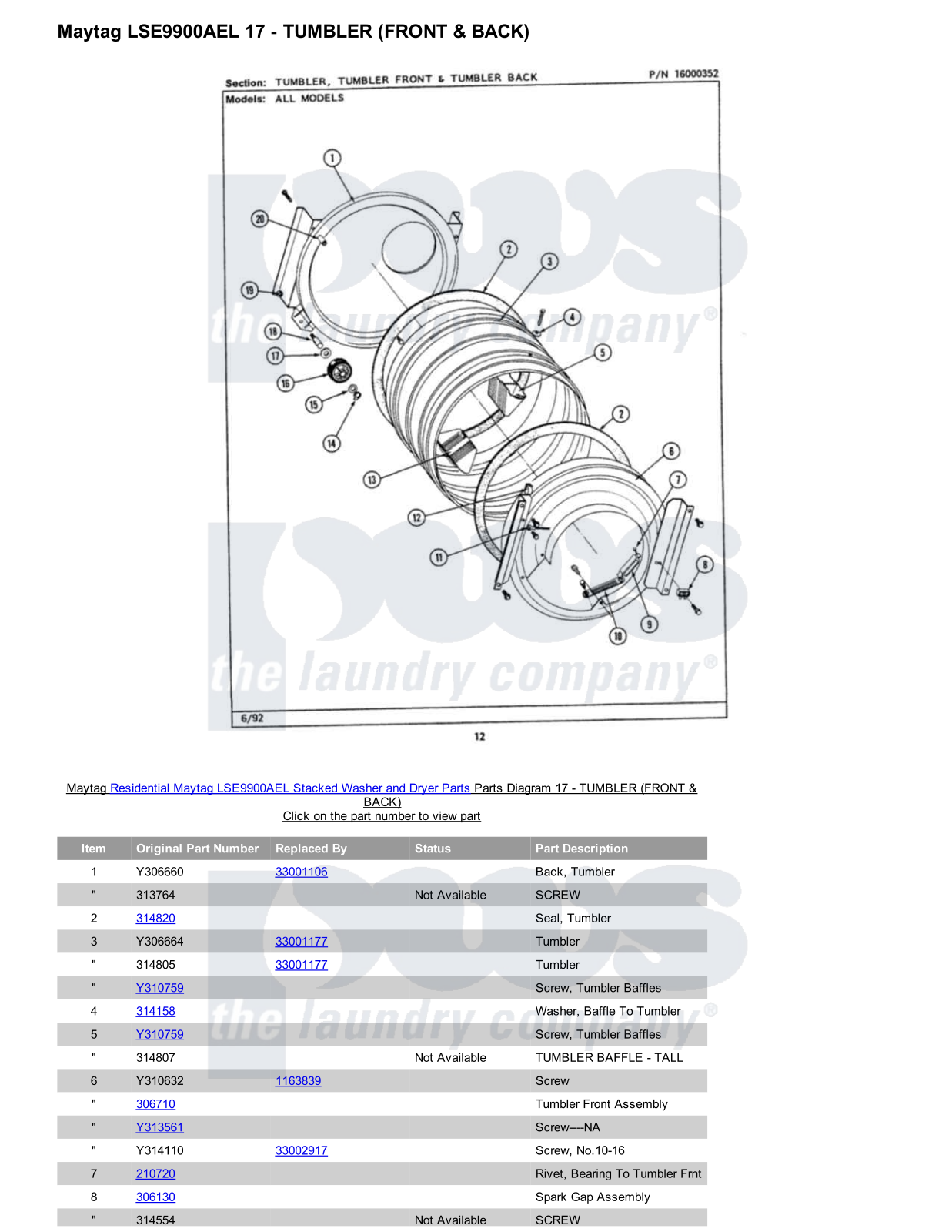 Maytag LSE9900AEL Stacked and Parts Diagram