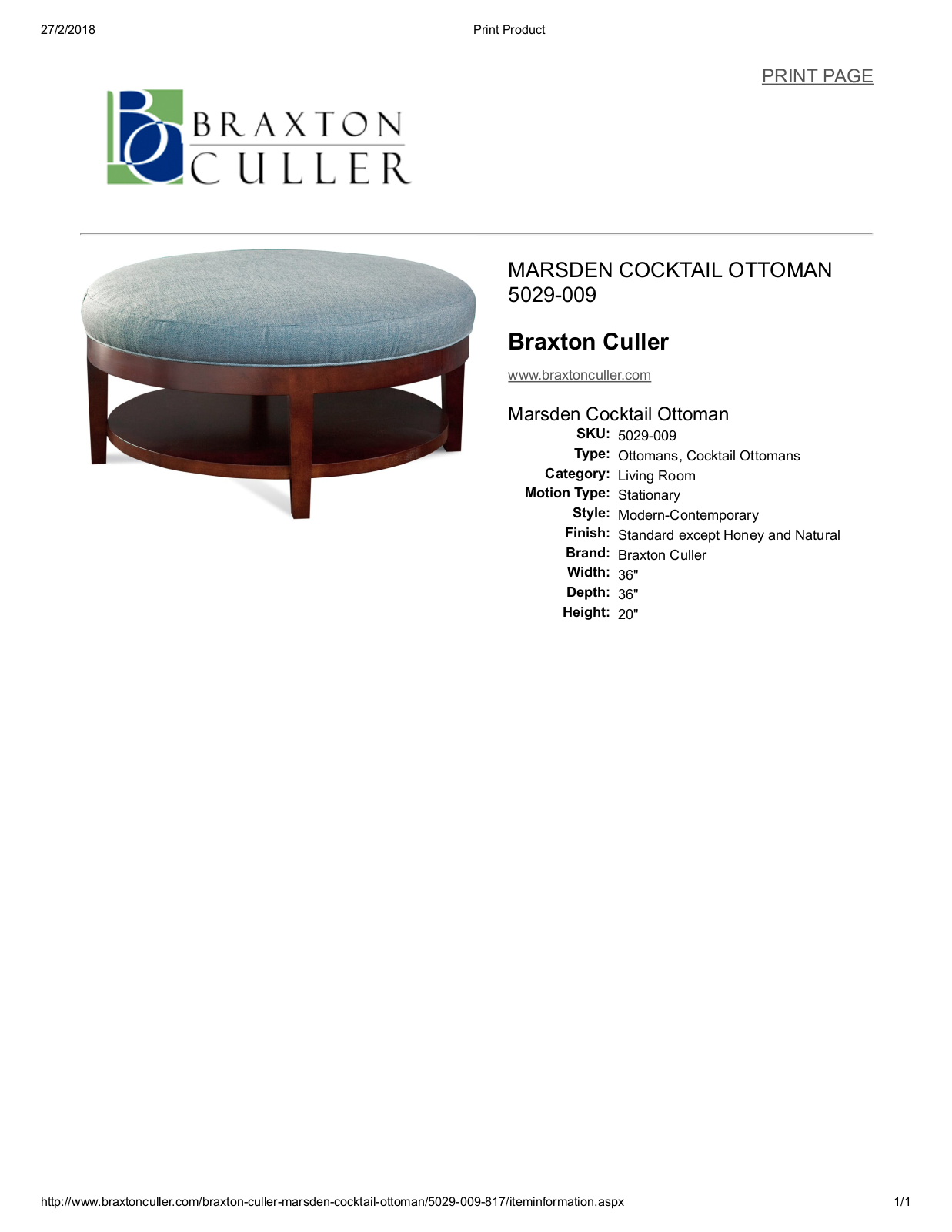 Braxton Culler BXCL1738 Specifications - ManualMachine.com