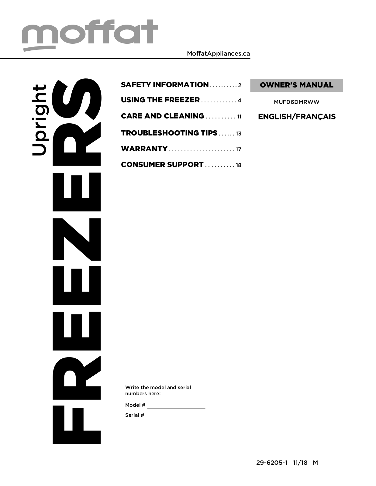 Moffat MUF06DMRWW Owner’s Manual