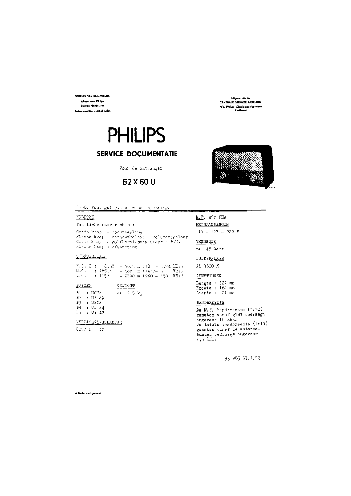 Philips b2x60u schematic