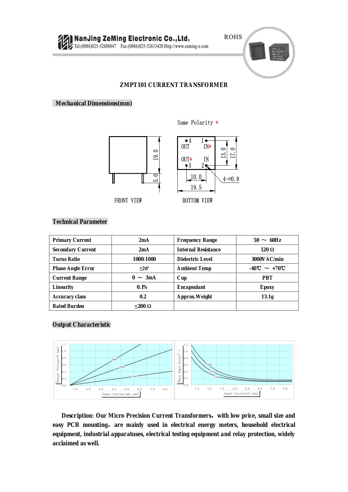 Rohs ZMPT101 Specifications - ManualMachine.com