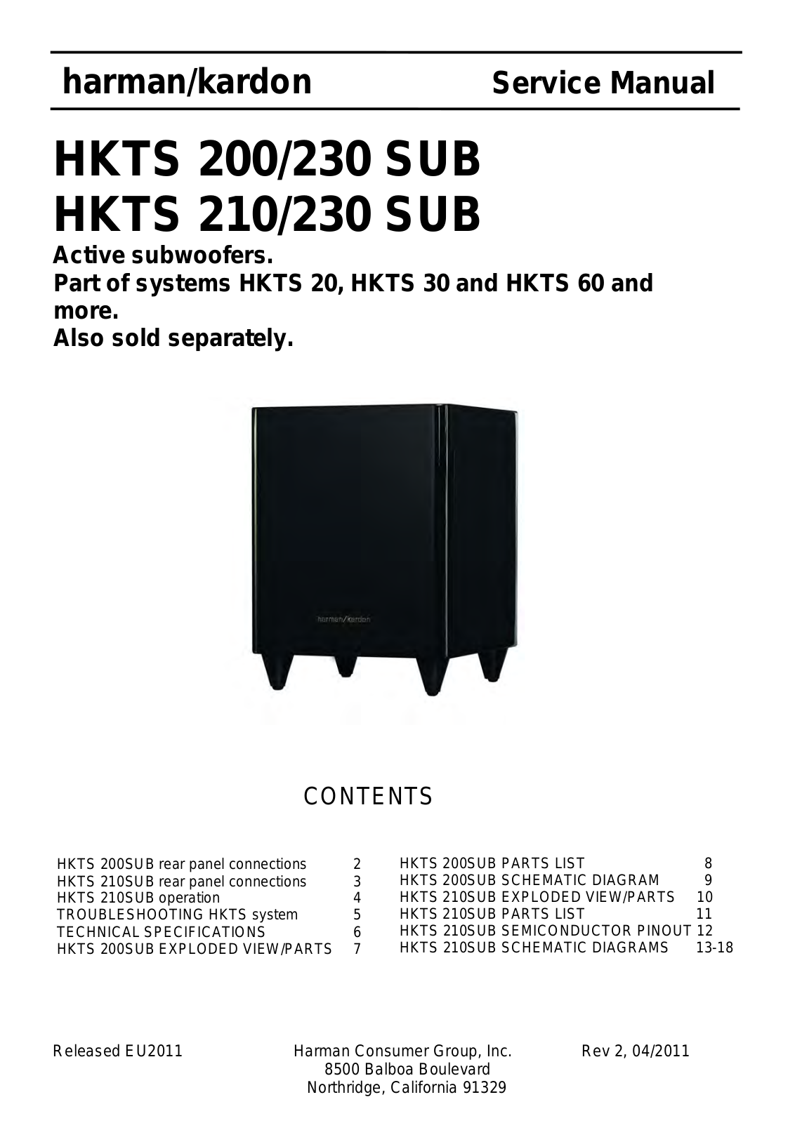 Harman Kardon HKTS 200/230 SUB, HKTS 210/230 SUB Service Manual