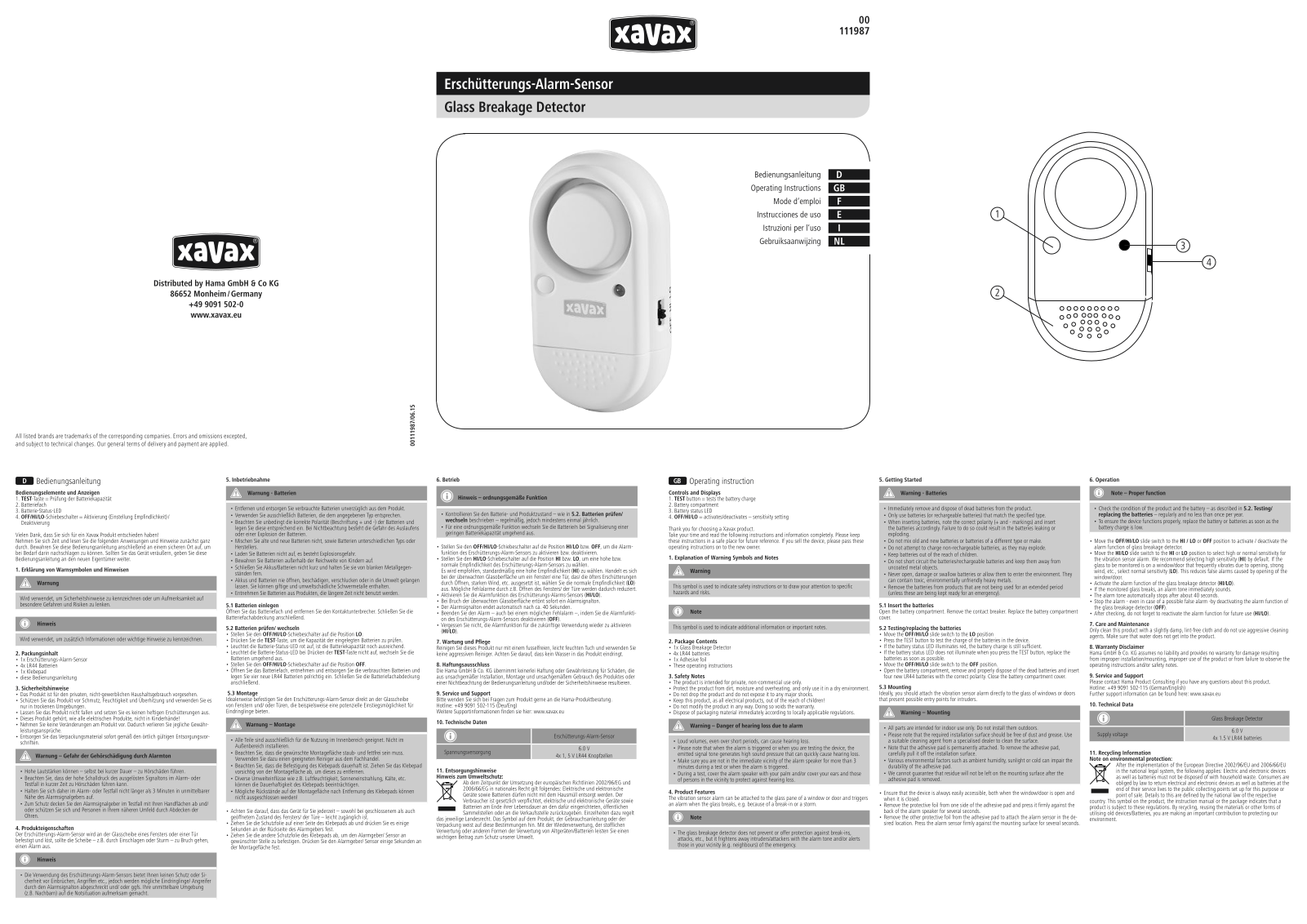 Xavax 00111987 operation manual