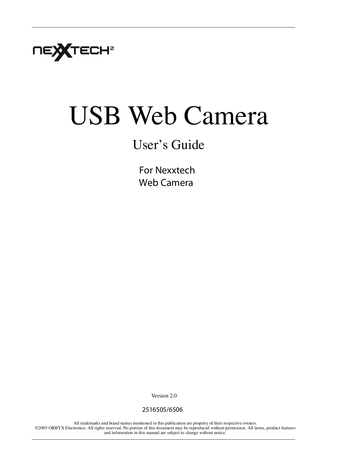 NexxTech USB Web Camera User Manual