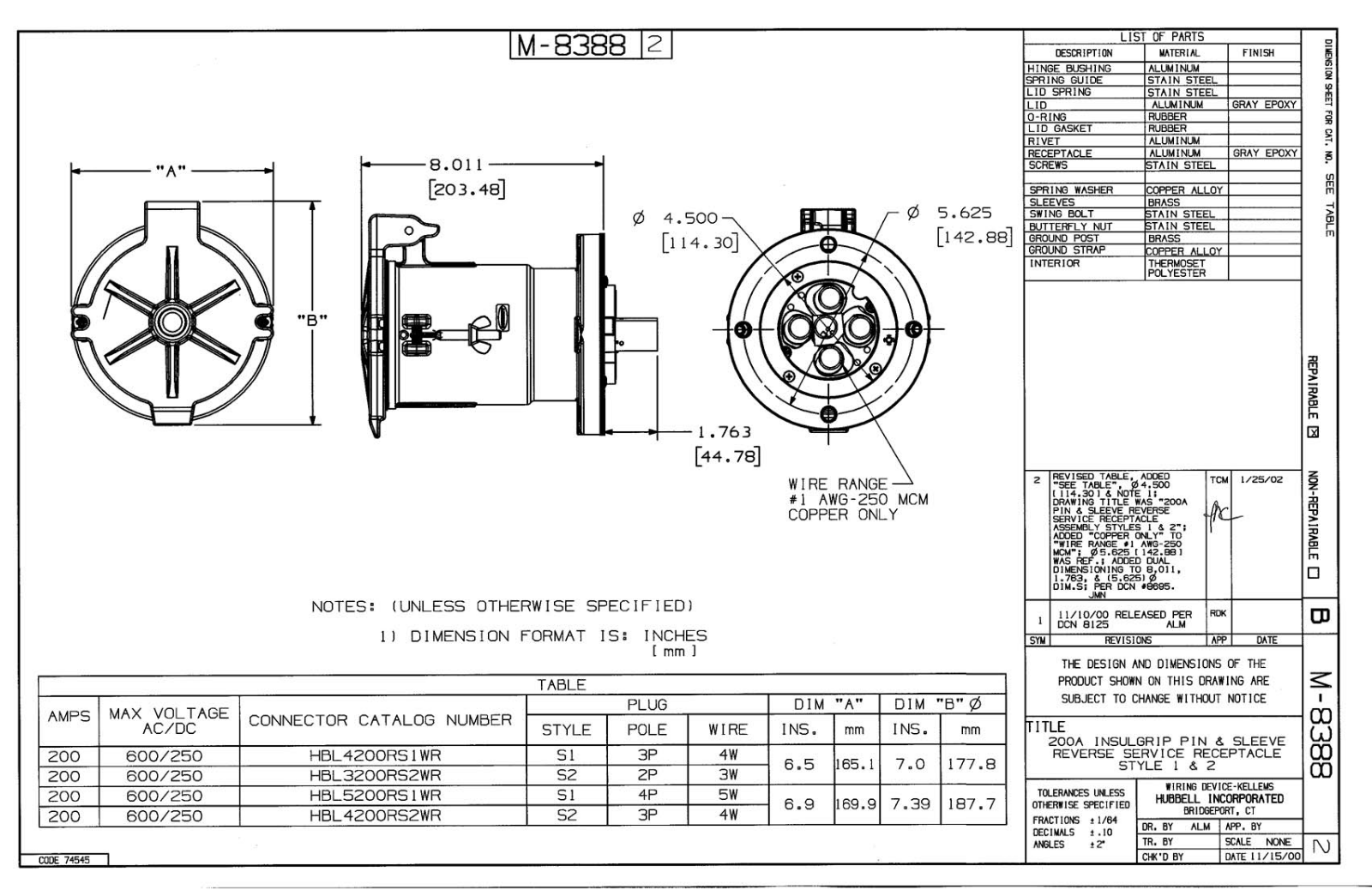 Hubbell HBL3200RS2WR Reference Drawing