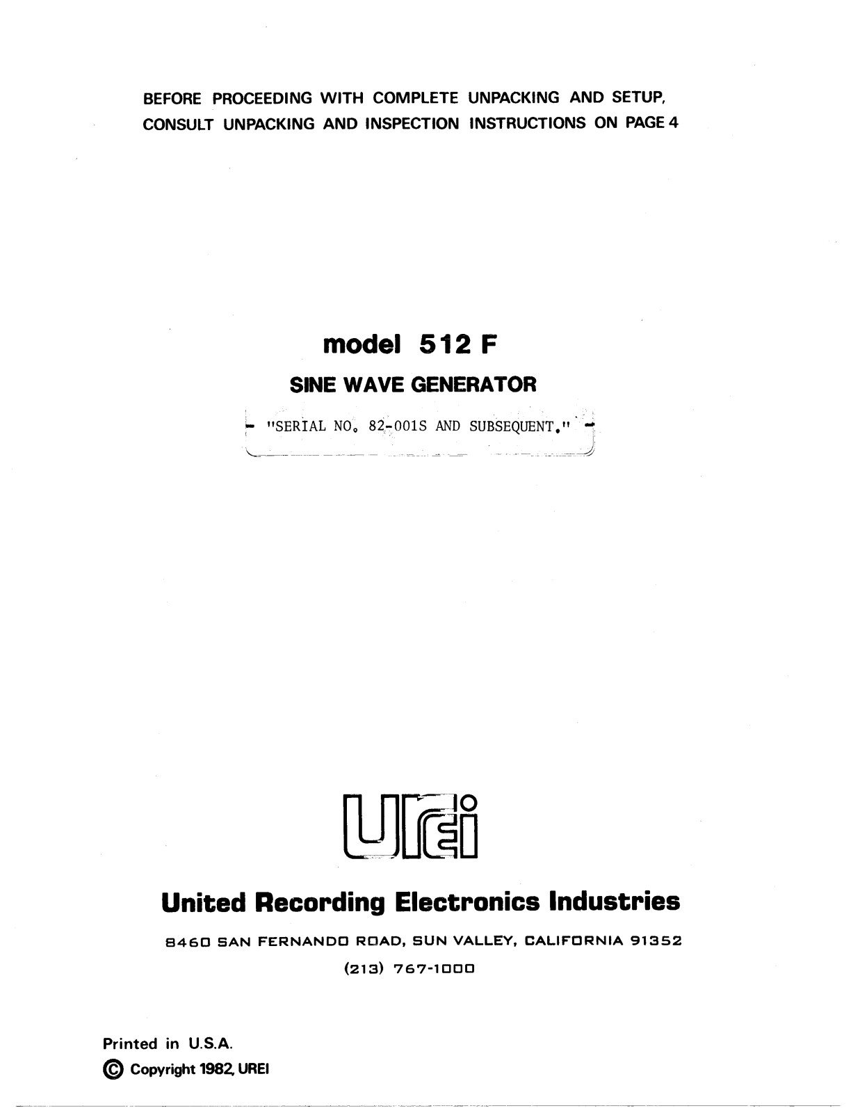 JBL UREI 512F User Manual