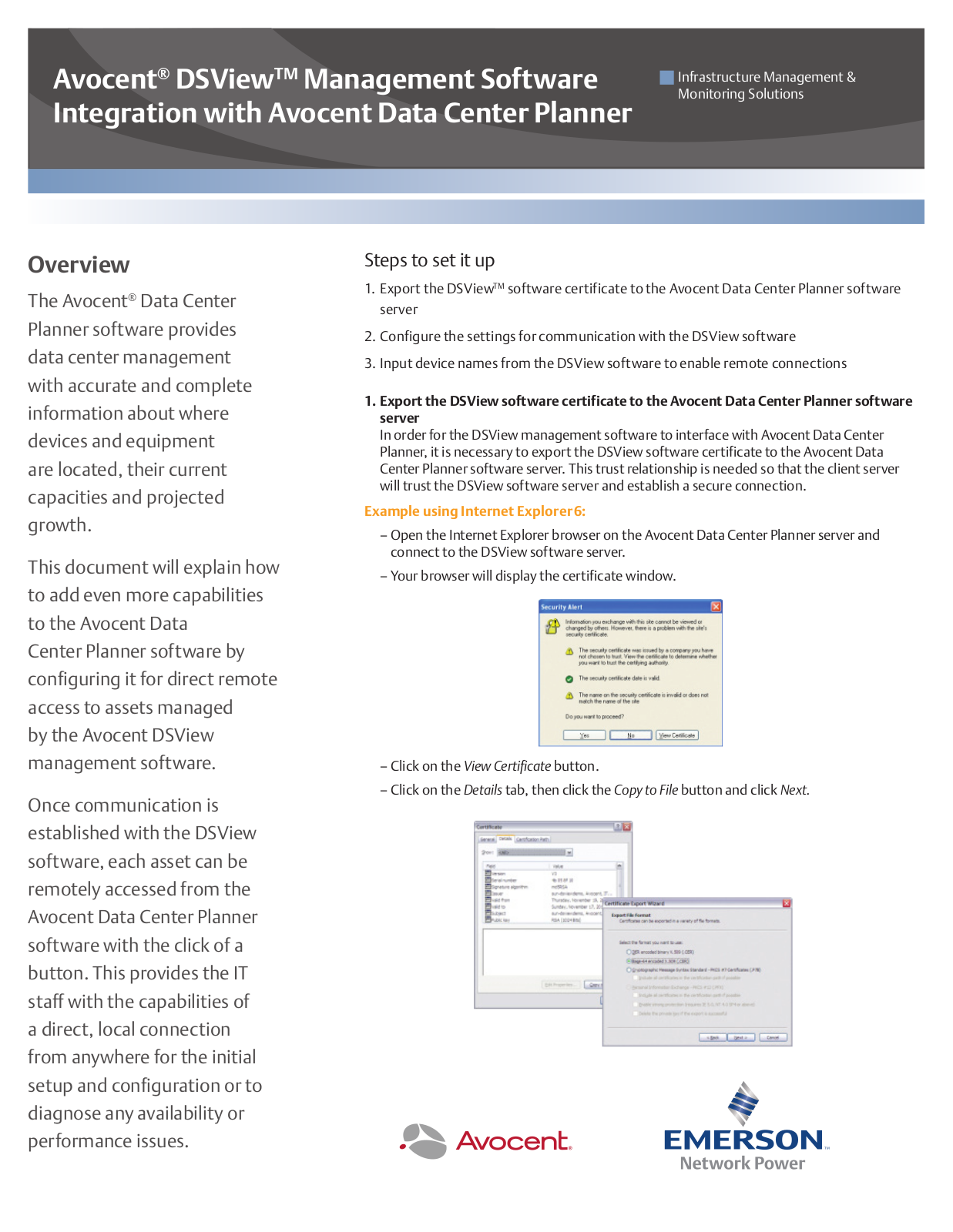 Emerson Avocent Data Center Planner Brochures and Data Sheets