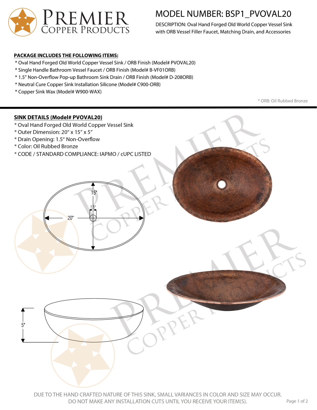 Premier Copper Products IER1445 Specifications - ManualMachine.com